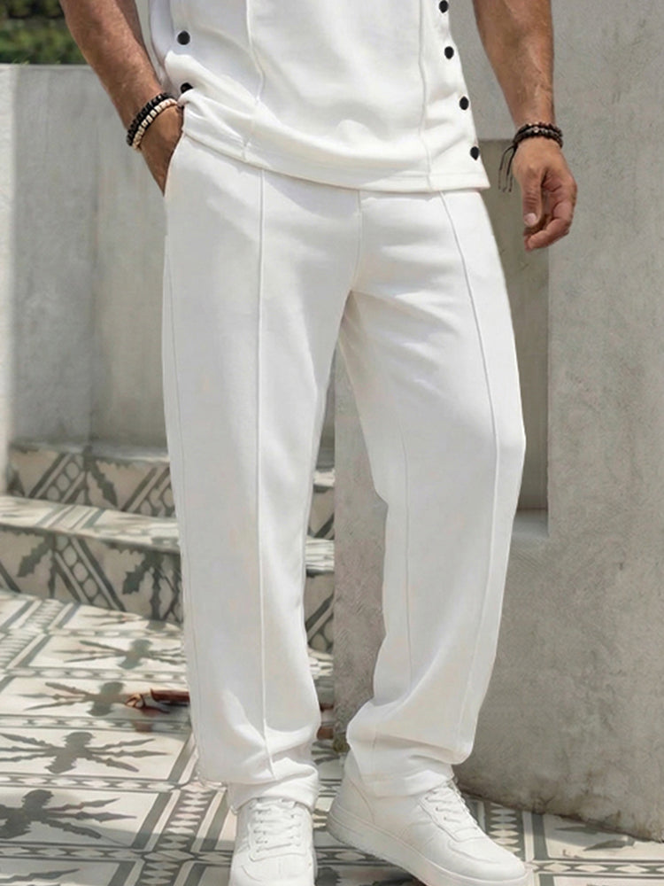 Heren Clothing Set Korte Mouw T-Shirt en Broek met Knoopdetails