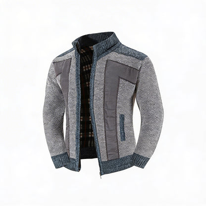 Heren Gebreid Vest met Rits en Patchwork Detail