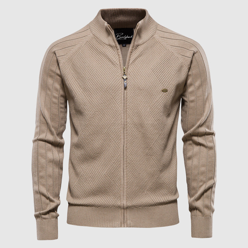 Heren Zip-up Cardigan met Ruitpatroon Beige