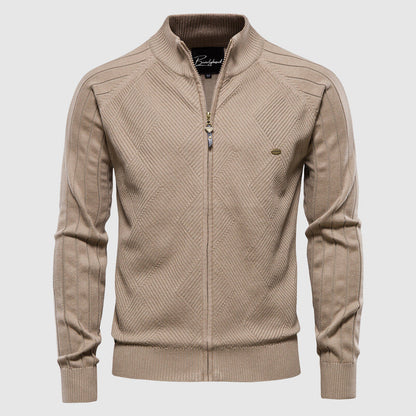 Heren Zip-up Cardigan met Ruitpatroon Beige
