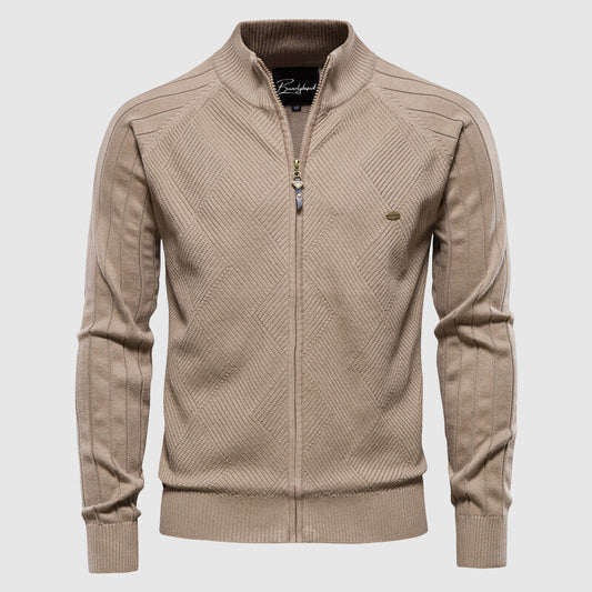 Heren Zip-up Cardigan met Ruitpatroon Beige