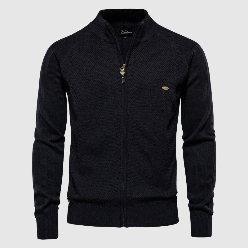 Heren Zip-up Cardigan met Ruitpatroon Zwart