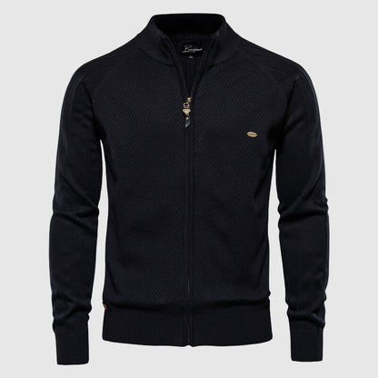 Heren Zip-up Cardigan met Ruitpatroon Zwart