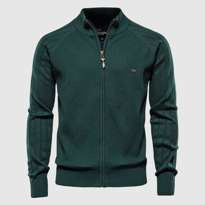 Heren Zip-up Cardigan met Ruitpatroon Donkergroen