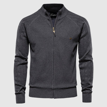 Heren Zip-up Cardigan met Ruitpatroon Grijs
