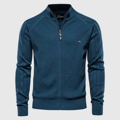 Heren Zip-up Cardigan met Ruitpatroon Blauw