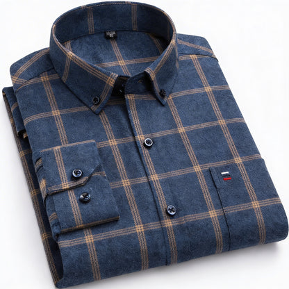 Heren Geruit Overhemd met Button-down Kraag