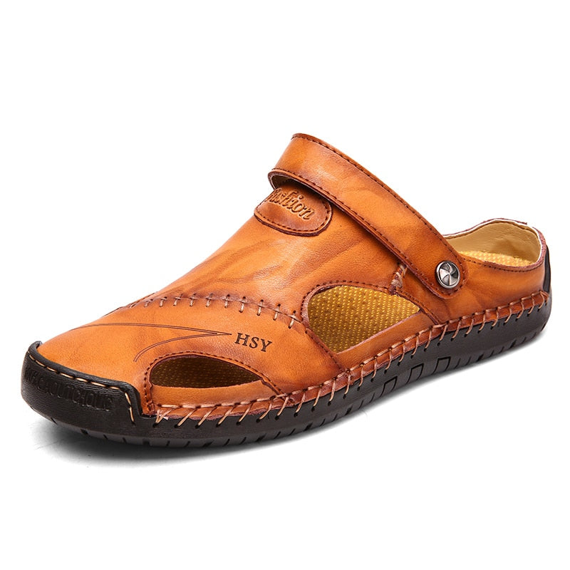 Heren Gesloten Outdoor Sandalen met Klittenband Lichtbruin