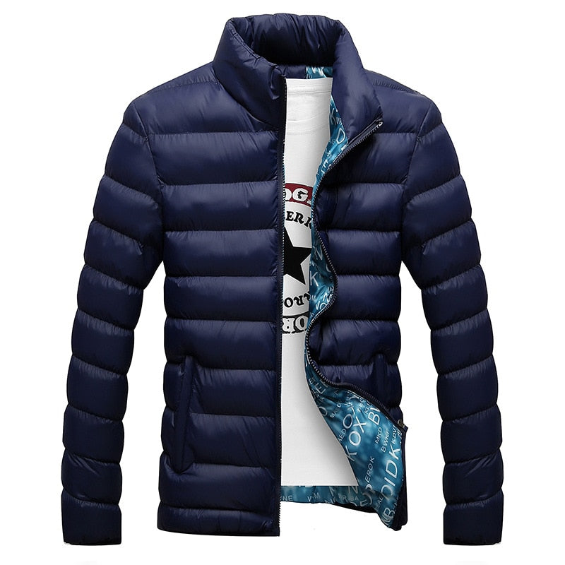 Heren Gewatteerde Jas met Geprint Voering Marineblauw