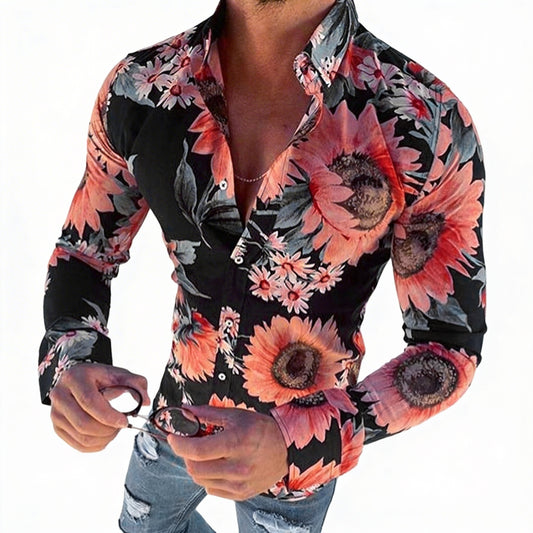 Heren Hawaiihemd met Bloemenprint en Lange Mouwen