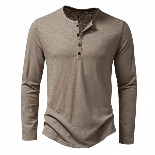 Heren Henley Shirt met Lange Mouw en Knoopsluiting