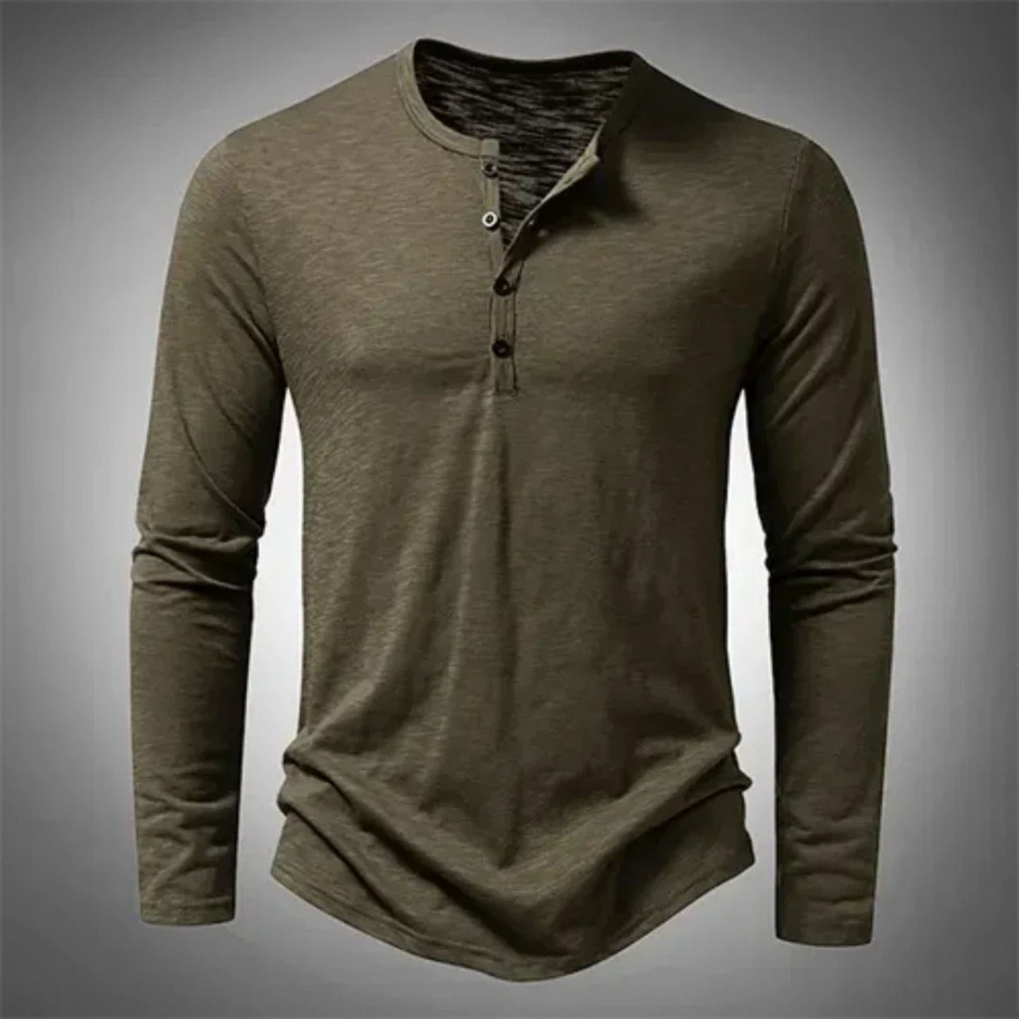 Heren Henley Shirt met Lange Mouw en Knoopsluiting Groen