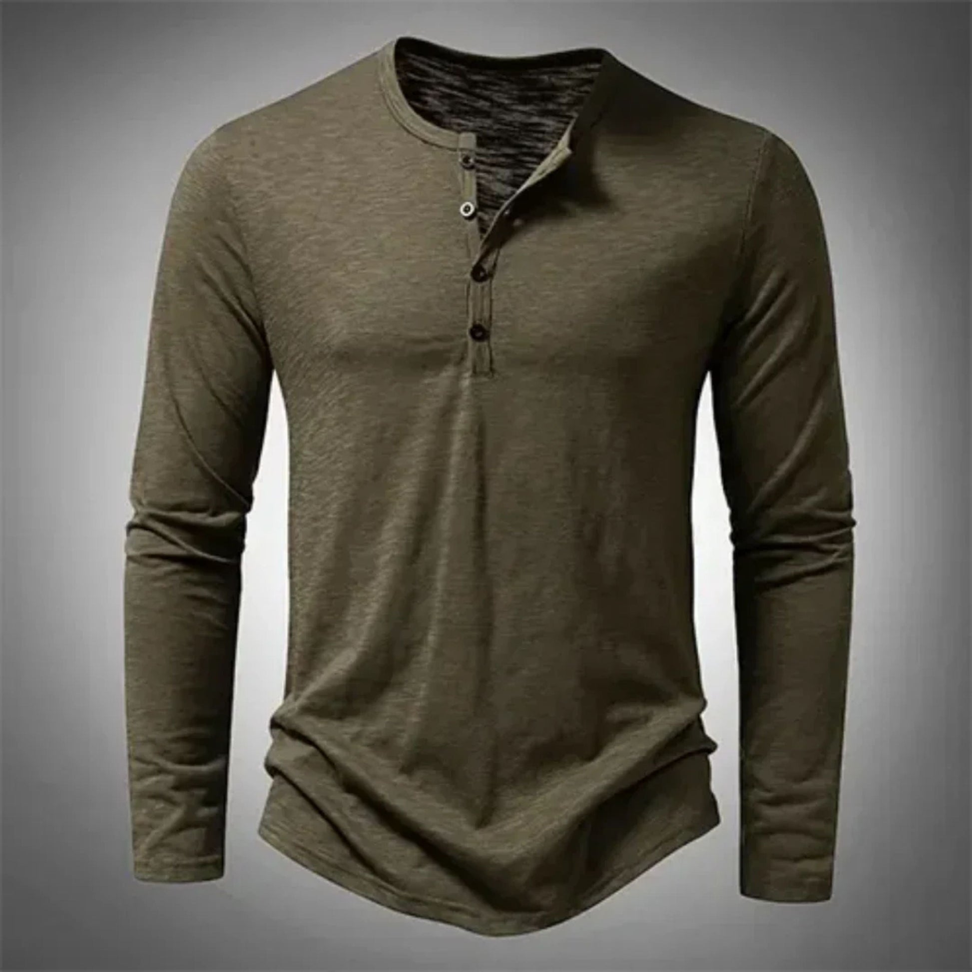 Heren Henley Shirt met Lange Mouw en Knoopsluiting Groen