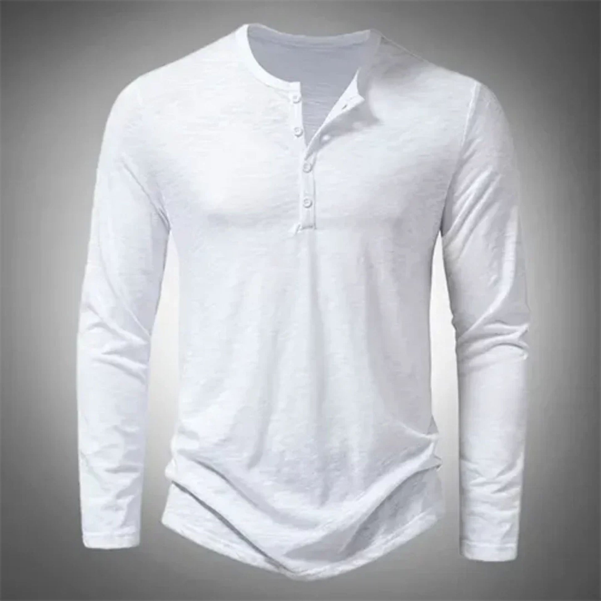 Heren Henley Shirt met Lange Mouw en Knoopsluiting Wit