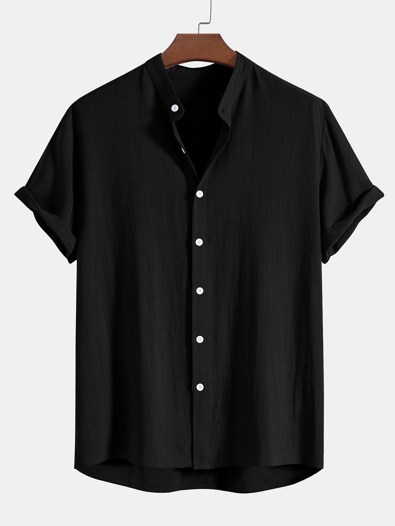 Heren Kleding Set Shirt Korte Mouw met Staande Kraag en Broek met Trekkoord