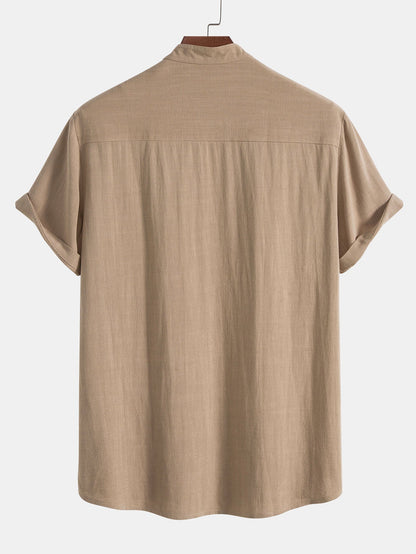 Heren Kleding Set Shirt Korte Mouw met Staande Kraag en Broek met Trekkoord