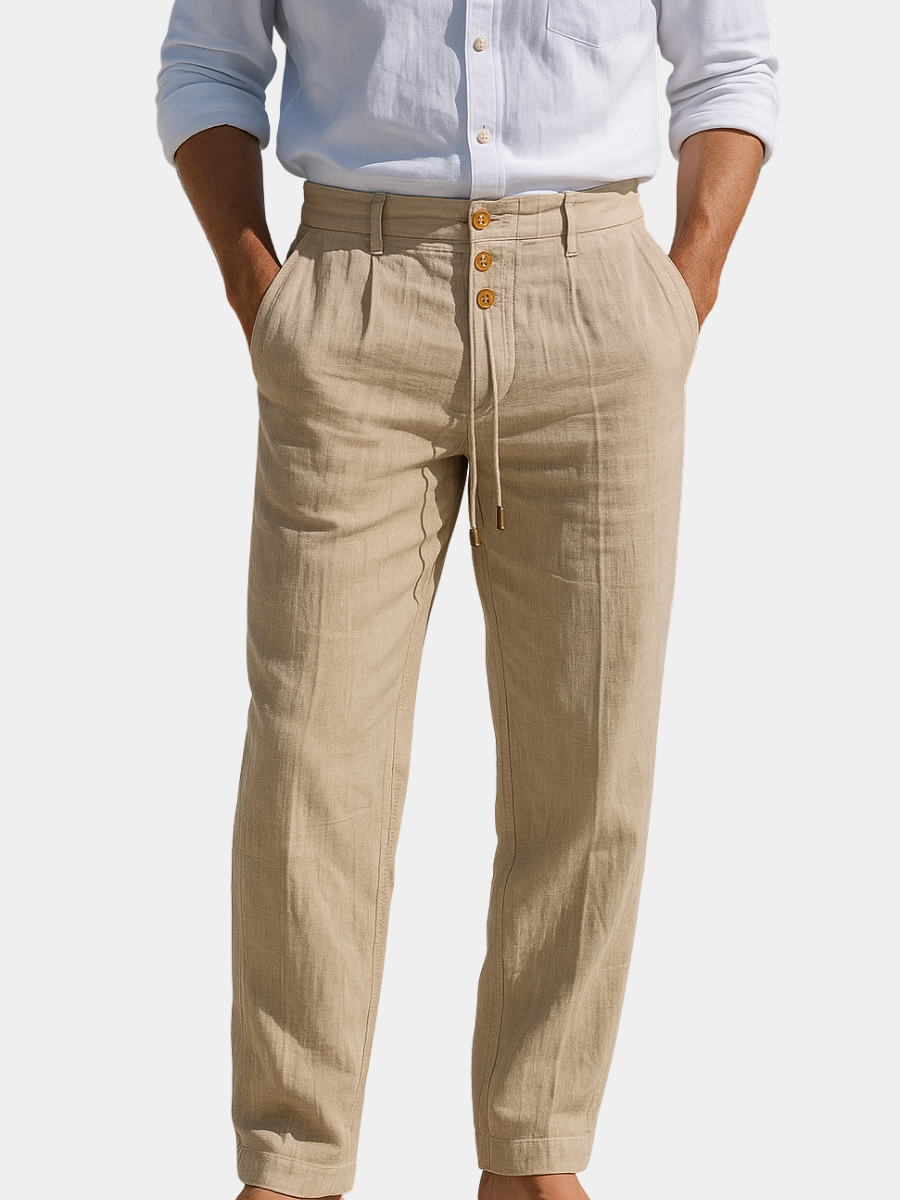 Heren Lange Broek met Knoopsluiting en Trekkoord Tailleband