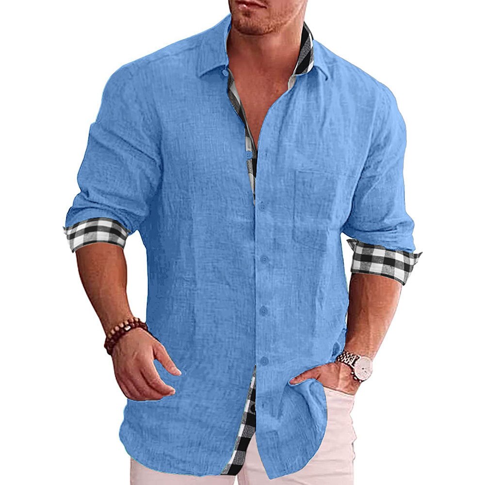 Heren Overhemd met Geruite Manchetten Blauw