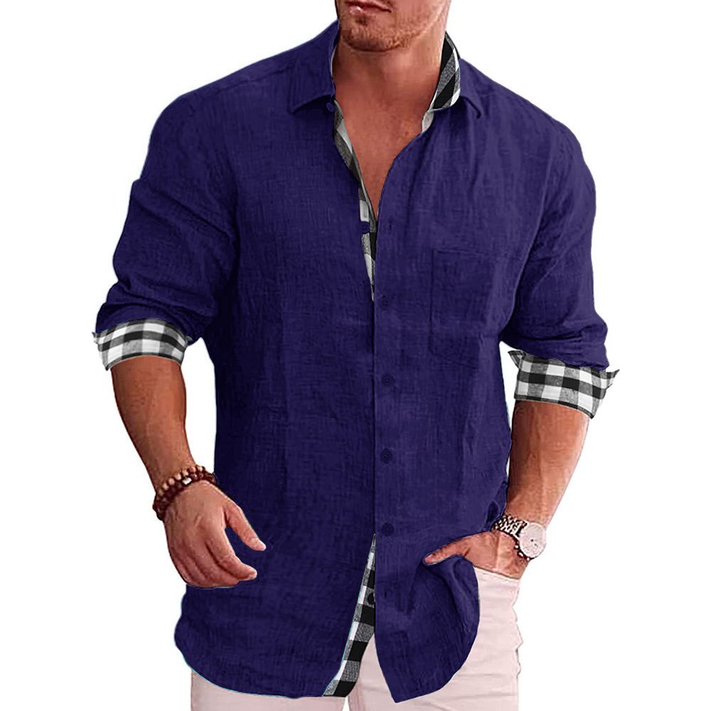 Heren Overhemd met Geruite Manchetten Marineblauw