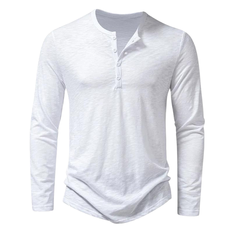 Heren Longsleeve T-shirt met Henley Kraag en Knoopsluiting Wit