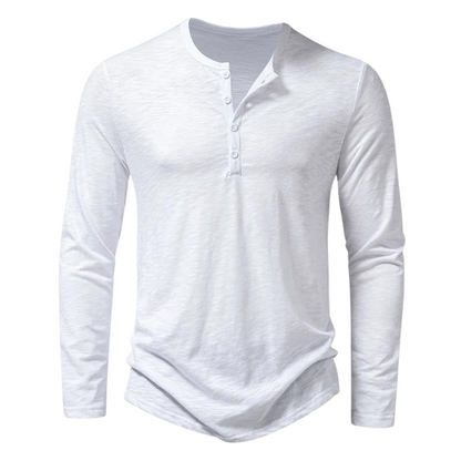 Heren Longsleeve T-shirt met Henley Kraag en Knoopsluiting Wit