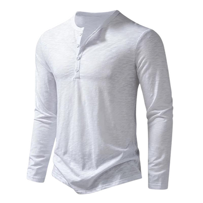 Heren Longsleeve T-shirt met Henley Kraag en Knoopsluiting