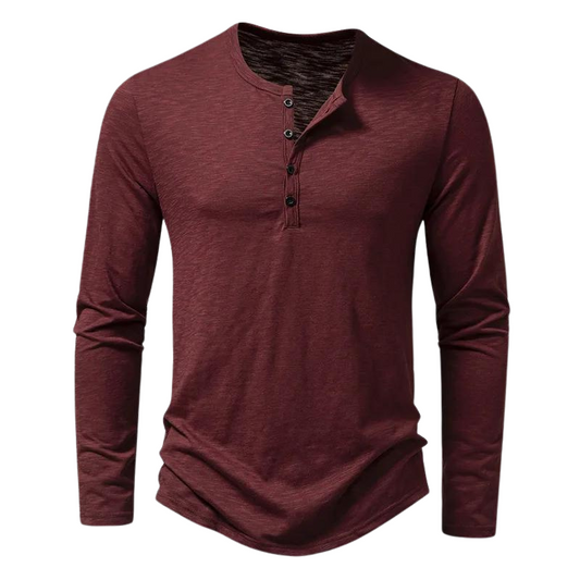 Heren Longsleeve T-shirt met Henley Kraag en Knoopsluiting