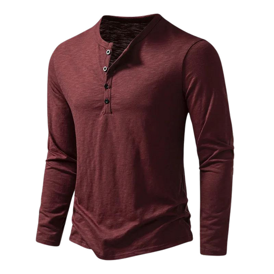 Heren Longsleeve T-shirt met Henley Kraag en Knoopsluiting