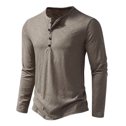 Heren Longsleeve T-shirt met Henley Kraag en Knoopsluiting