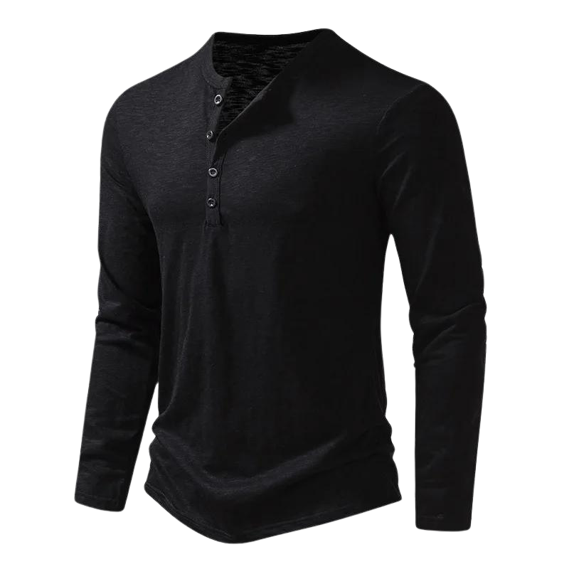 Heren Longsleeve T-shirt met Henley Kraag en Knoopsluiting