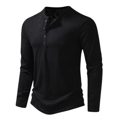 Heren Longsleeve T-shirt met Henley Kraag en Knoopsluiting