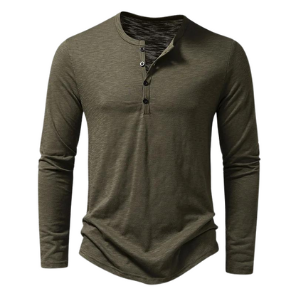 Heren Longsleeve T-shirt met Henley Kraag en Knoopsluiting Groen