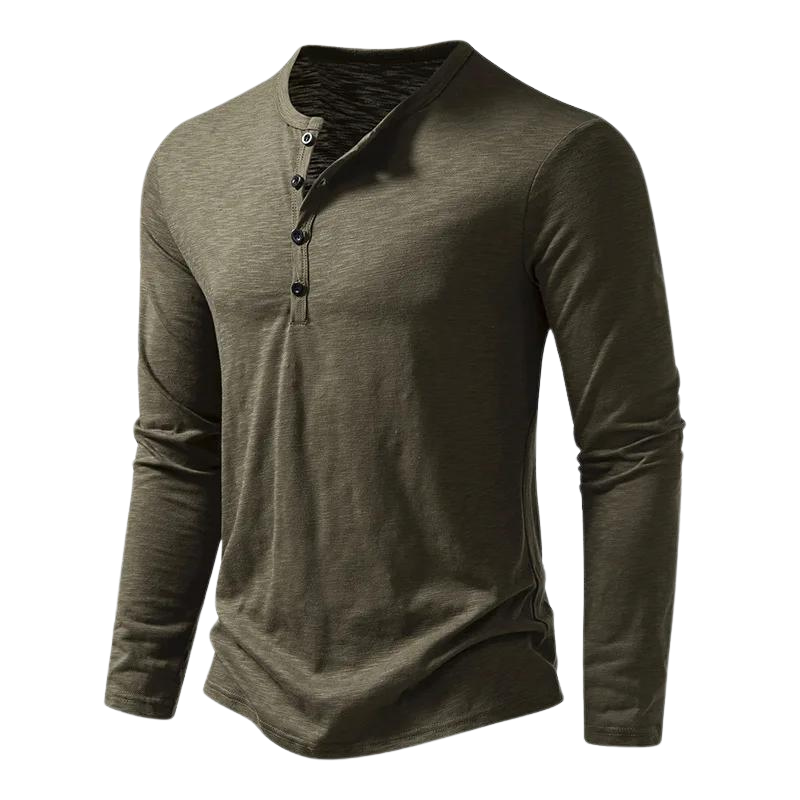 Heren Longsleeve T-shirt met Henley Kraag en Knoopsluiting