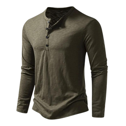 Heren Longsleeve T-shirt met Henley Kraag en Knoopsluiting