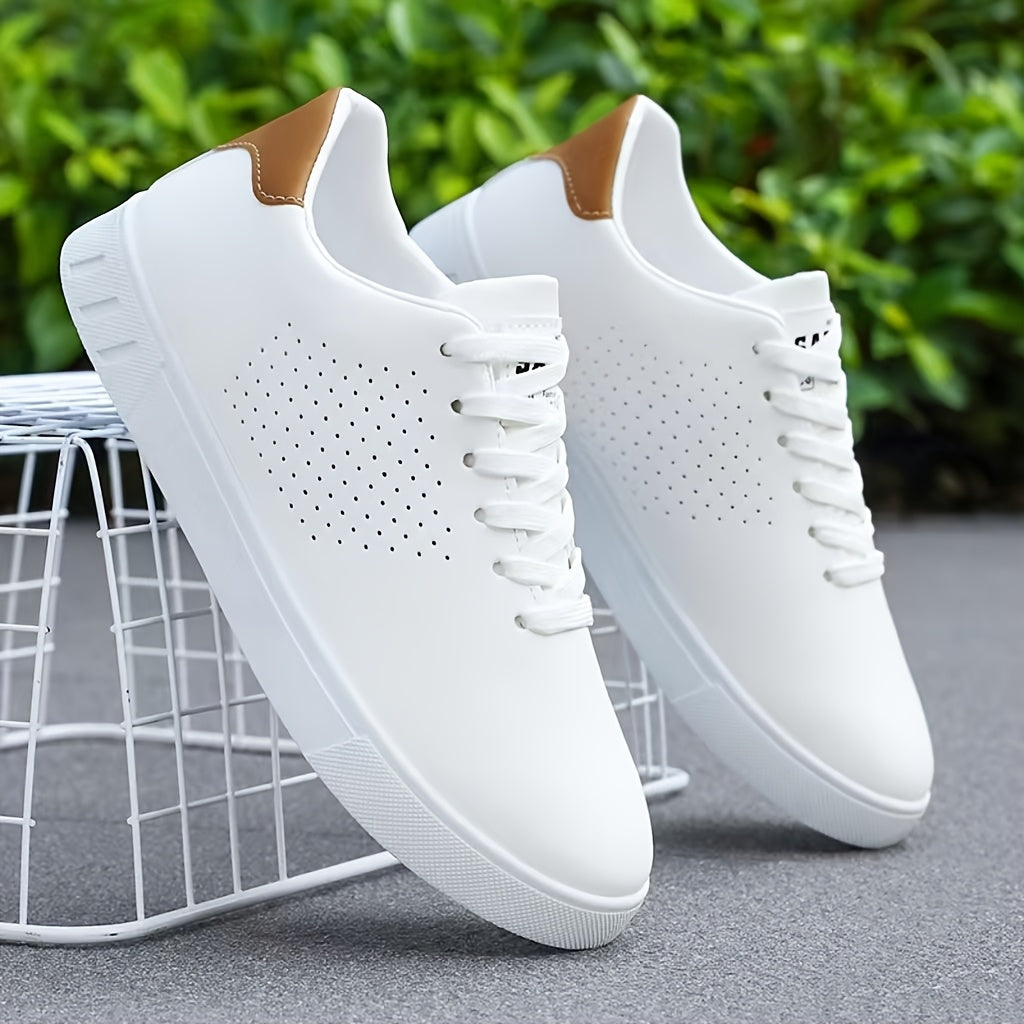 Heren Low-Top Sneakers met Perforaties en Vetersluiting Wit