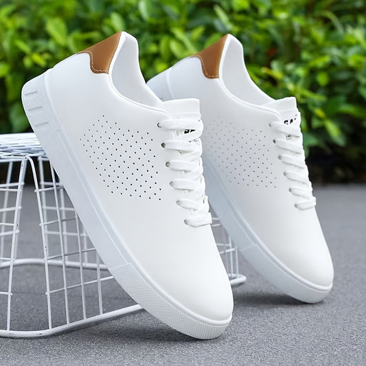 Heren Low-Top Sneakers met Perforaties en Vetersluiting Wit