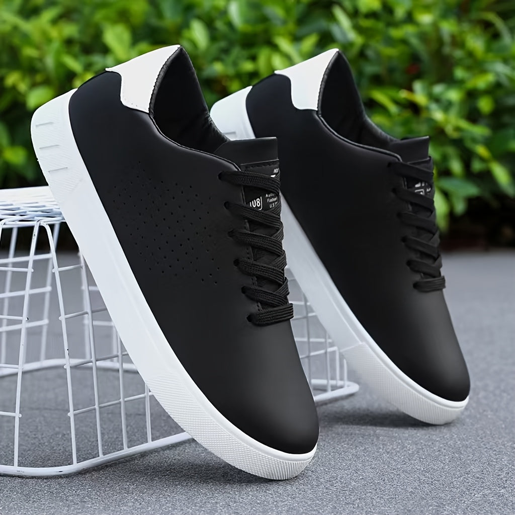 Heren Low-Top Sneakers met Perforaties en Vetersluiting Zwart
