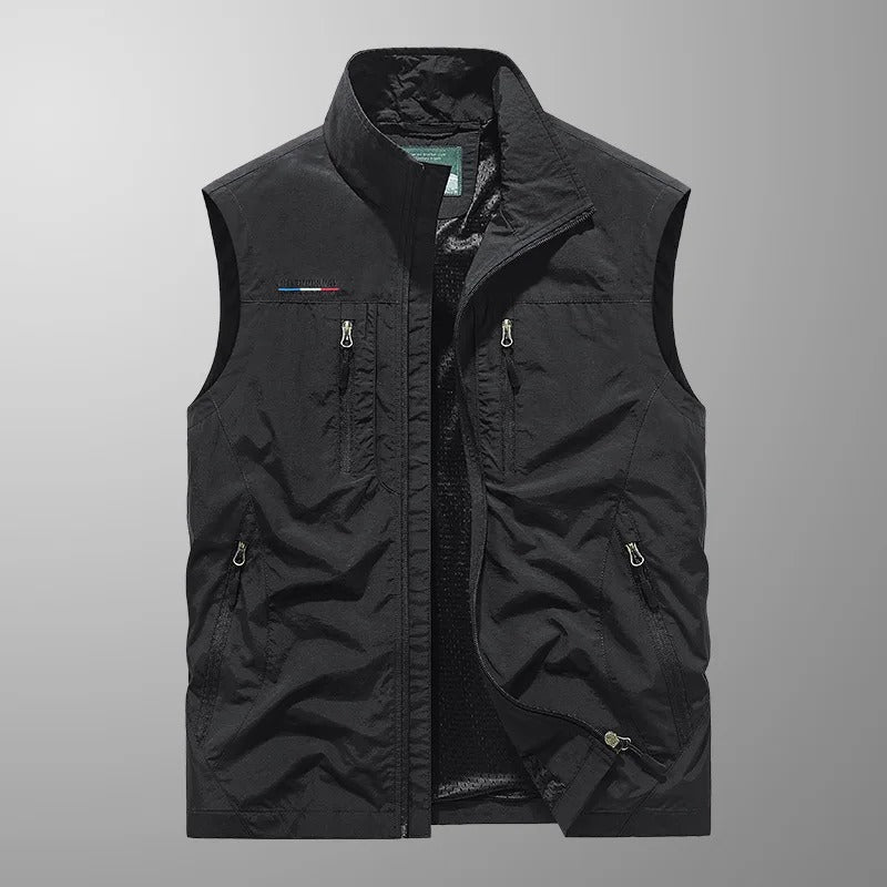 Heren Outdoor Vest met Opstaande Kraag en Meerdere Ritszakken Zwart
