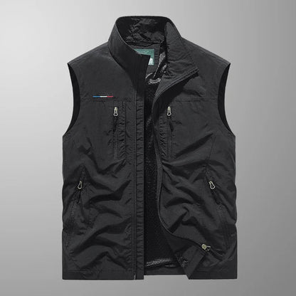 Heren Outdoor Vest met Opstaande Kraag en Meerdere Ritszakken Zwart