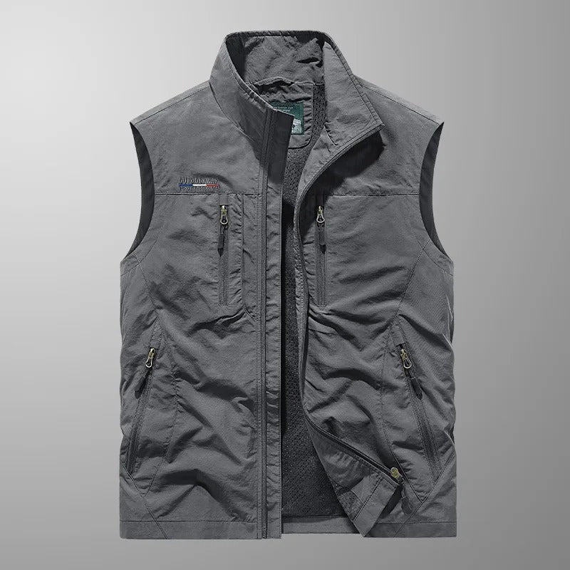 Heren Outdoor Vest met Opstaande Kraag en Meerdere Ritszakken Grijs