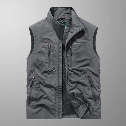 Heren Outdoor Vest met Opstaande Kraag en Meerdere Ritszakken Grijs