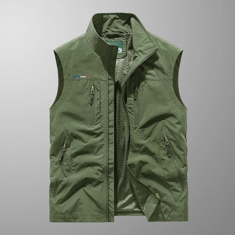 Heren Outdoor Vest met Opstaande Kraag en Meerdere Ritszakken Groen