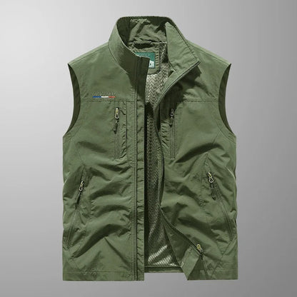 Heren Outdoor Vest met Opstaande Kraag en Meerdere Ritszakken Groen