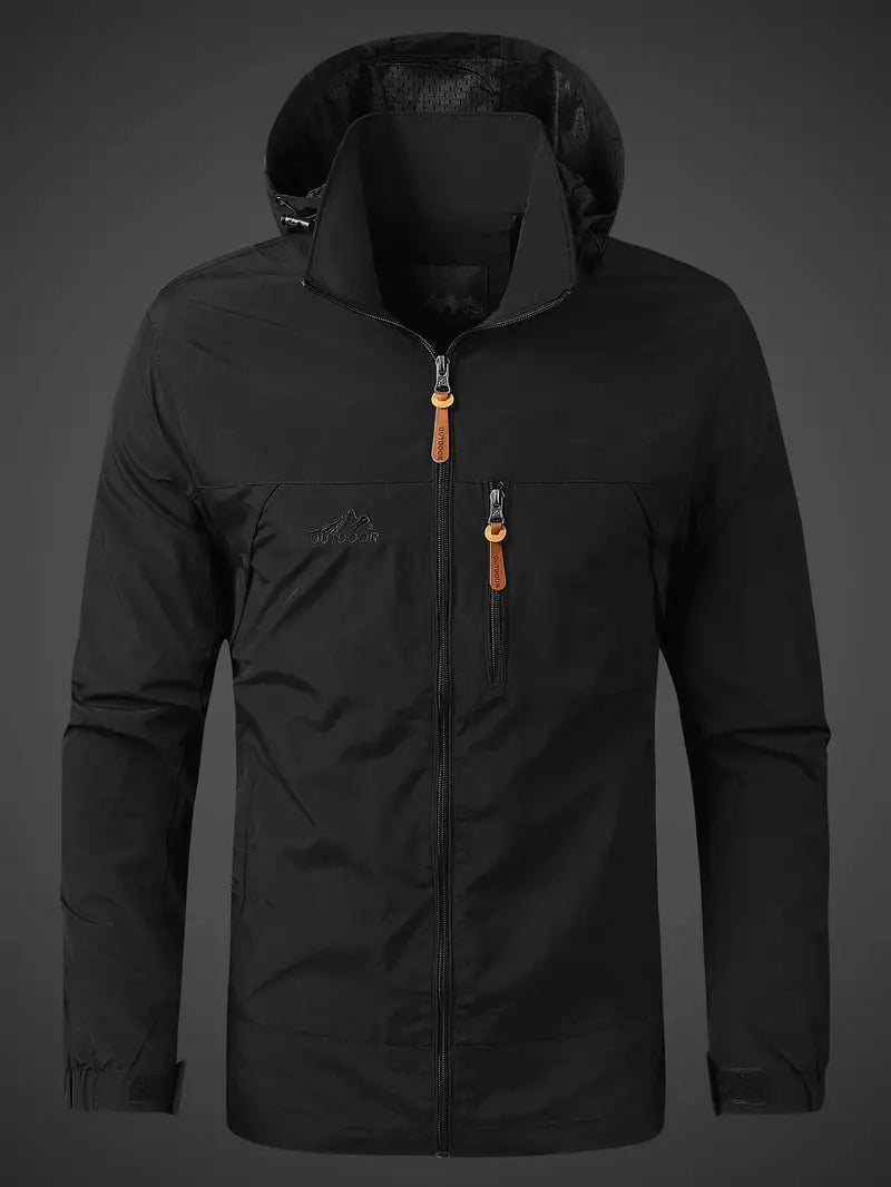 Heren Outdoorjas met Capuchon en Borstzak Zwart