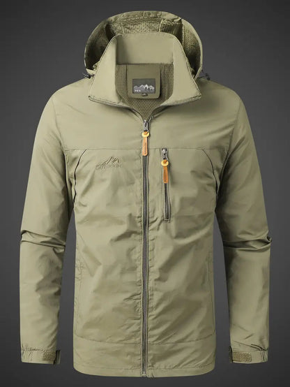Heren Outdoorjas met Capuchon en Borstzak Khaki