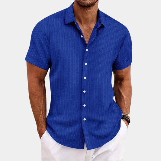 Heren Overhemd Korte Mouw met Regular Fit en Knoopsluiting Blauw