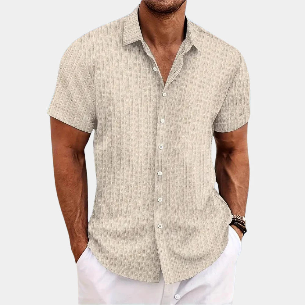 Heren Overhemd Korte Mouw met Regular Fit en Knoopsluiting Beige