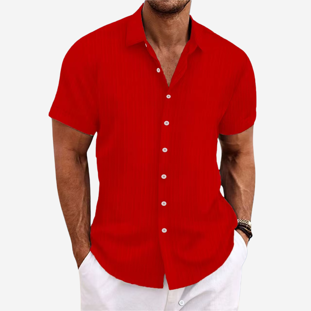Heren Overhemd Korte Mouw met Regular Fit en Knoopsluiting Rood
