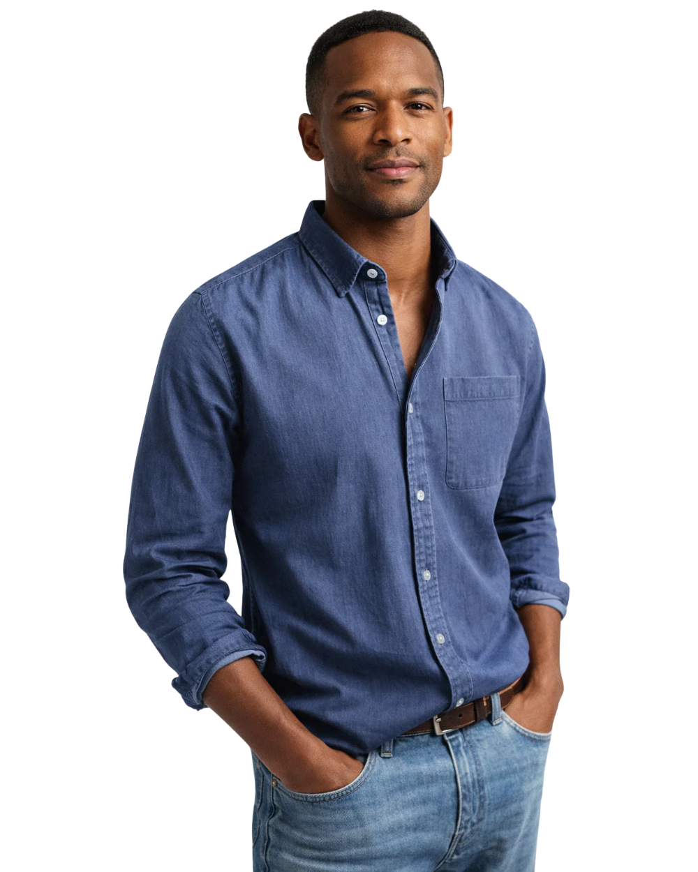 Heren Overhemd Lange Mouw met Button-down Kraag en Borstzak