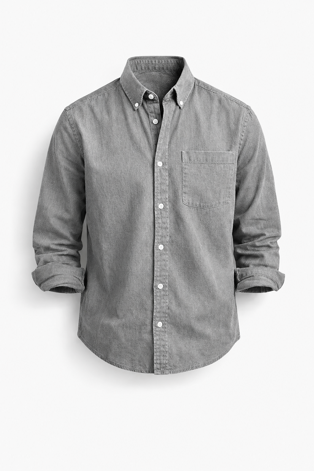 Heren Overhemd Lange Mouw met Button-down Kraag en Borstzak Grijs